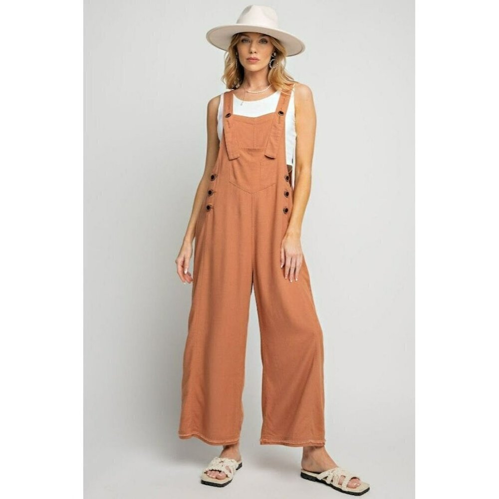 The Kate Linen Oversized Overalls in Cinnamon - Picture 3 of 5